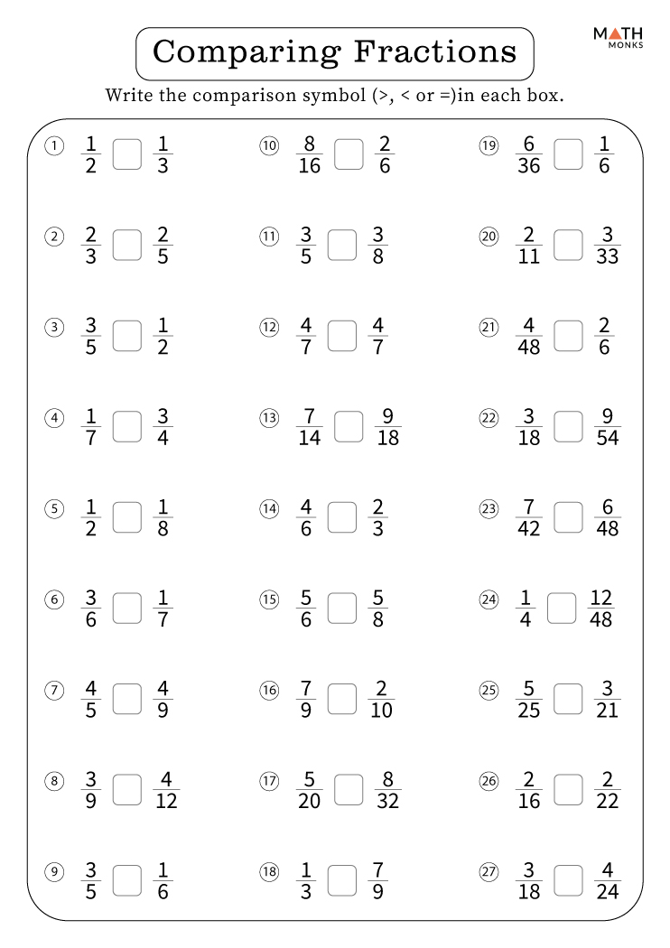 Fractions worksheets with answer key