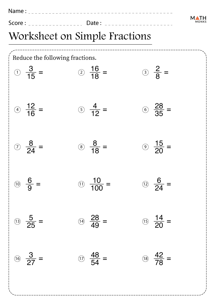 Fractions worksheets with answer key