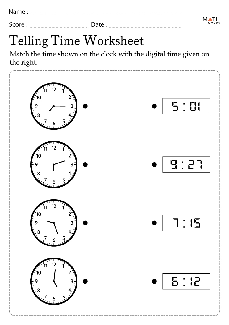 telling time worksheets with answer key