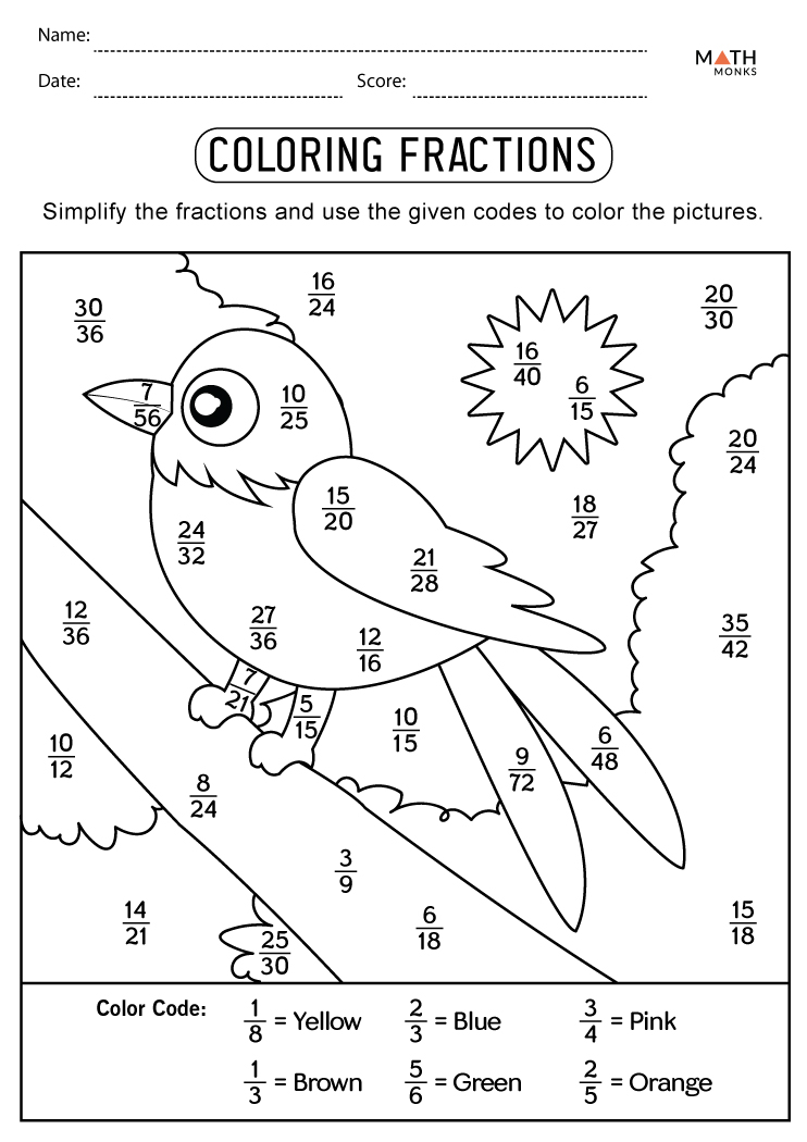 Fraction coloring worksheets