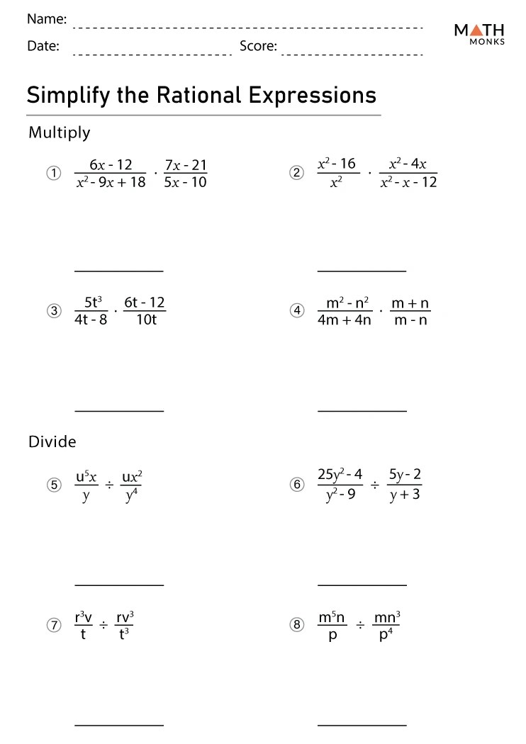 Simplifying rational expressions worksheets