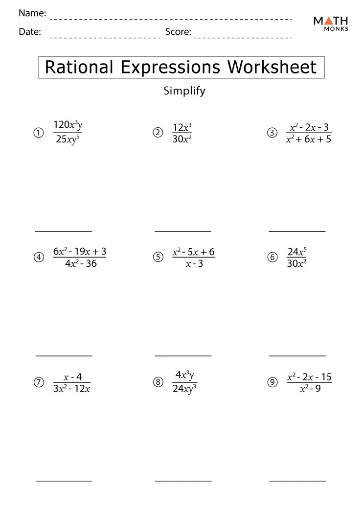 Simplifying rational expressions worksheets