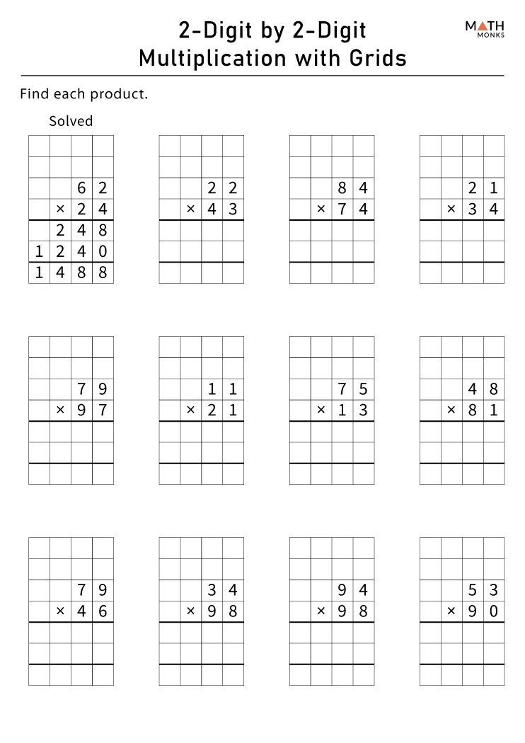double digit multiplication worksheets math monks