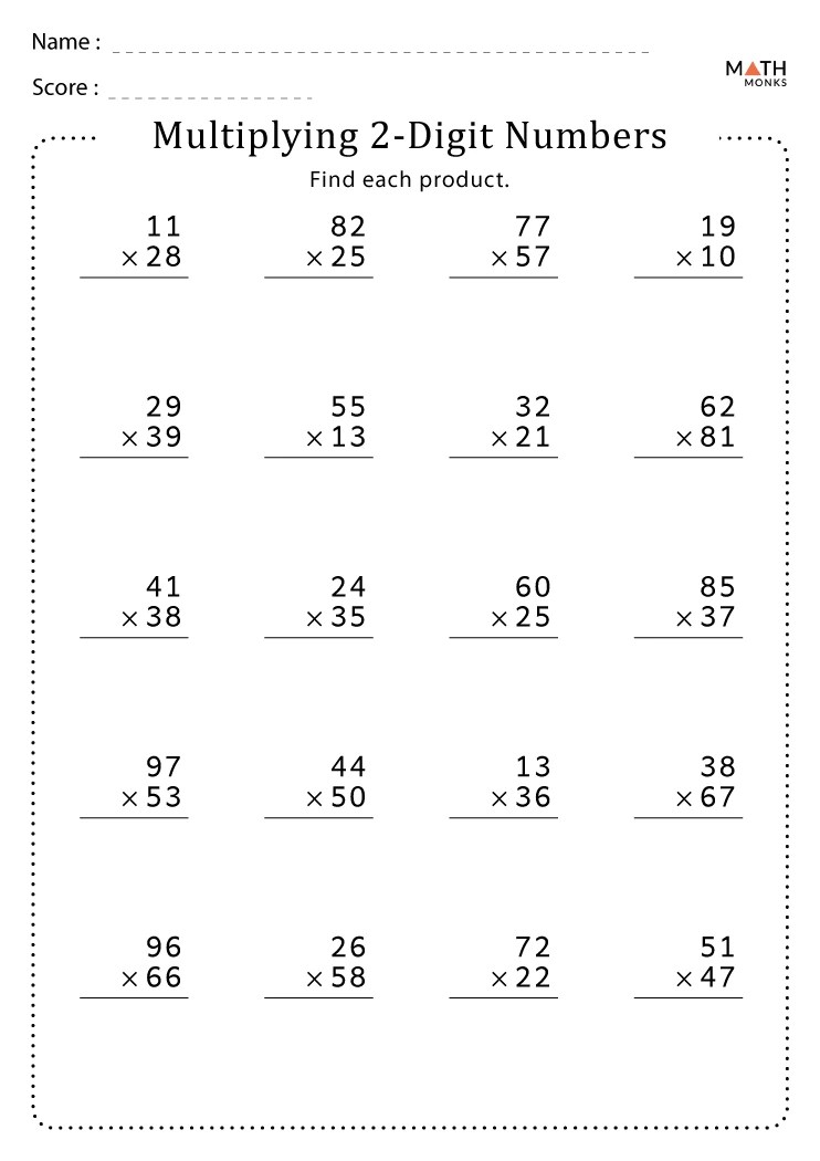 Double digit multiplication worksheets