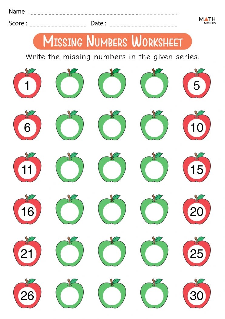 Missing numbers worksheets