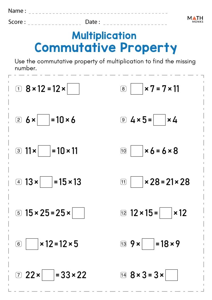 Commutative property of multiplication worksheets