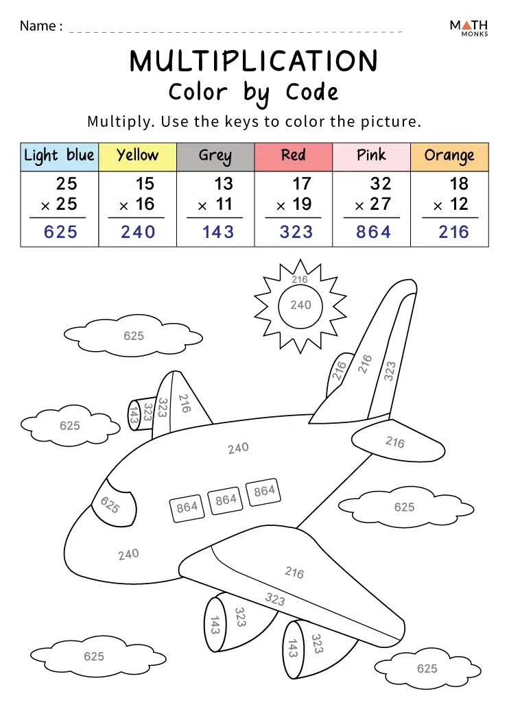 Multiplication coloring worksheets