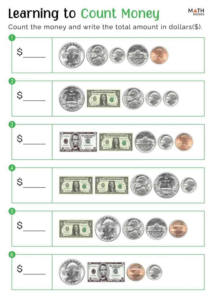 Counting money worksheets
