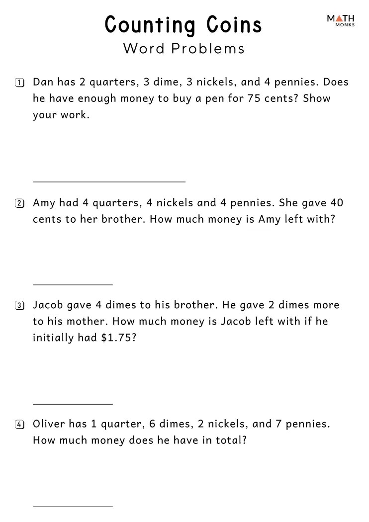 Money word problems worksheets