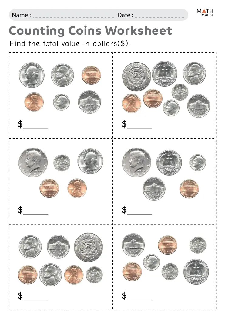 Counting money worksheets
