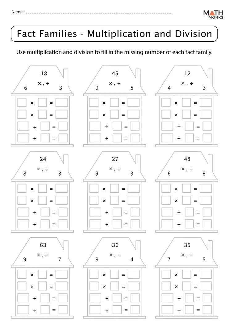 Fact family worksheets multiplication and division