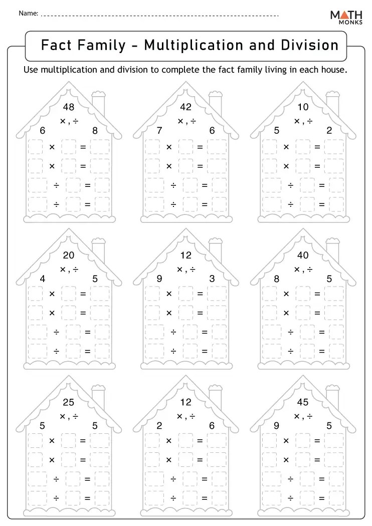 Fact family worksheets multiplication and division