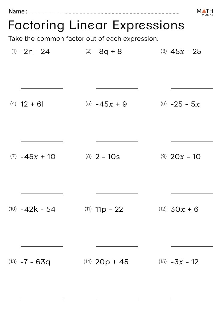 Factoring worksheets