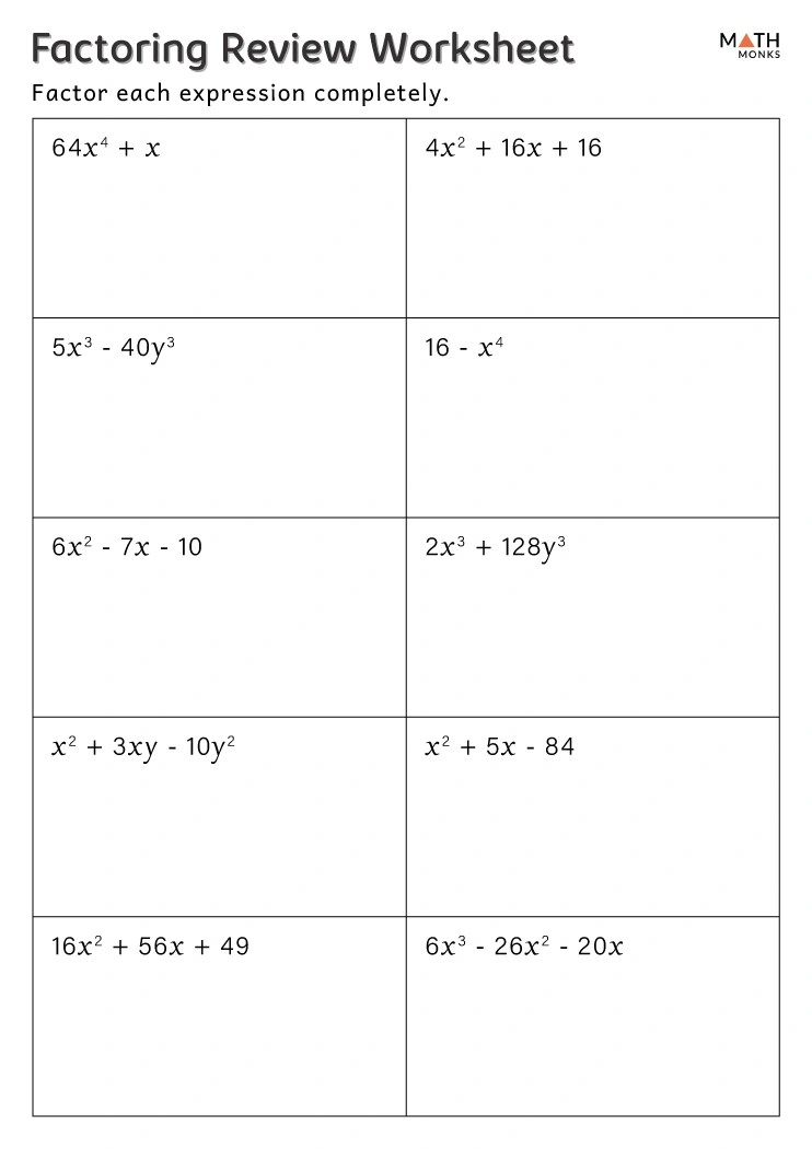 Factoring worksheets