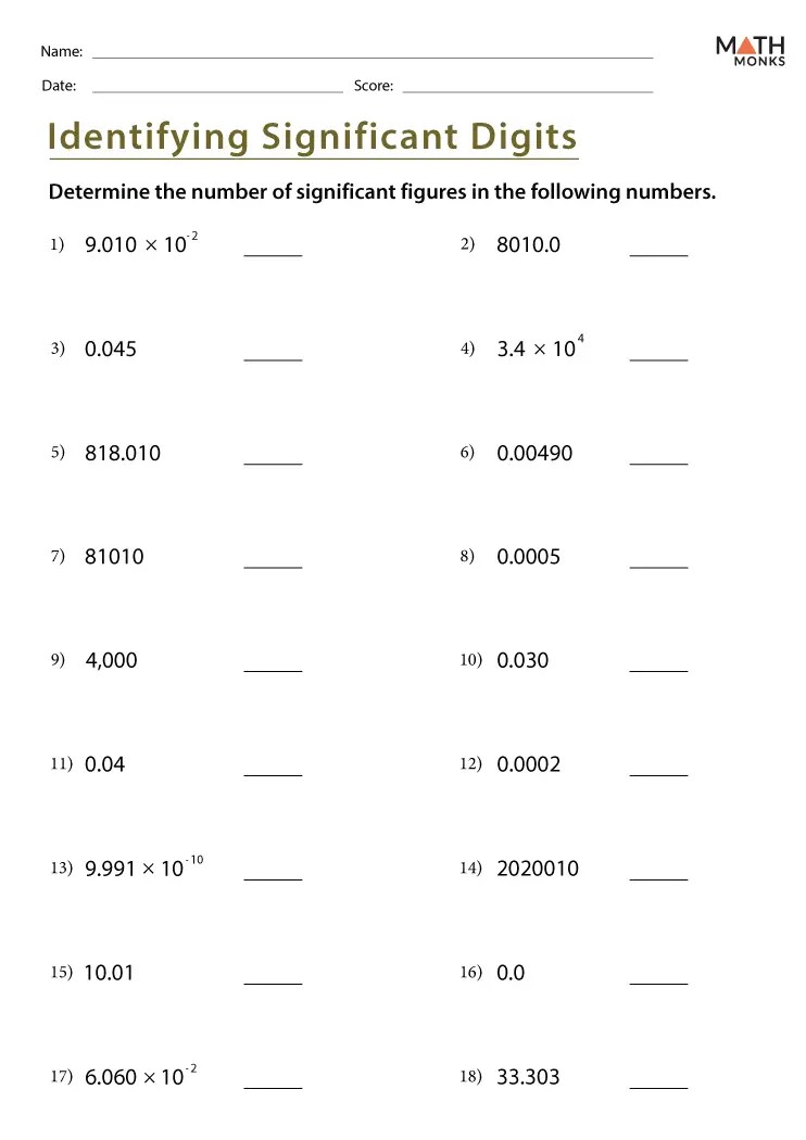 Significant figures worksheets