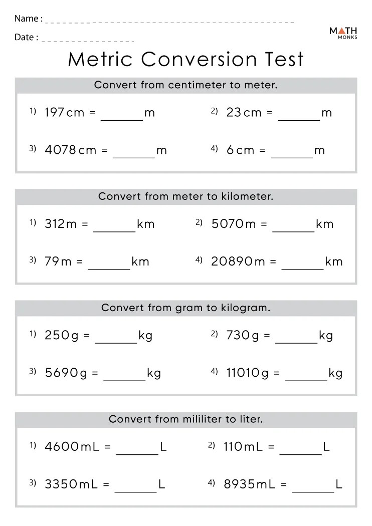 Metric conversion worksheets