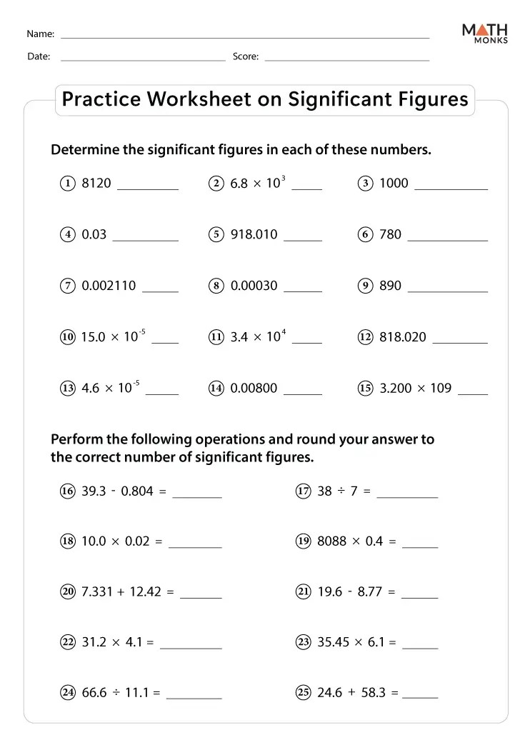 Significant figures worksheets