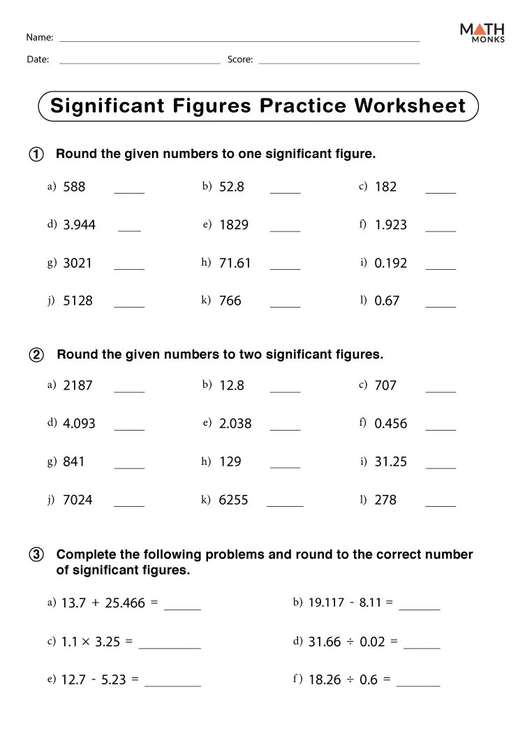 Significant figures worksheets