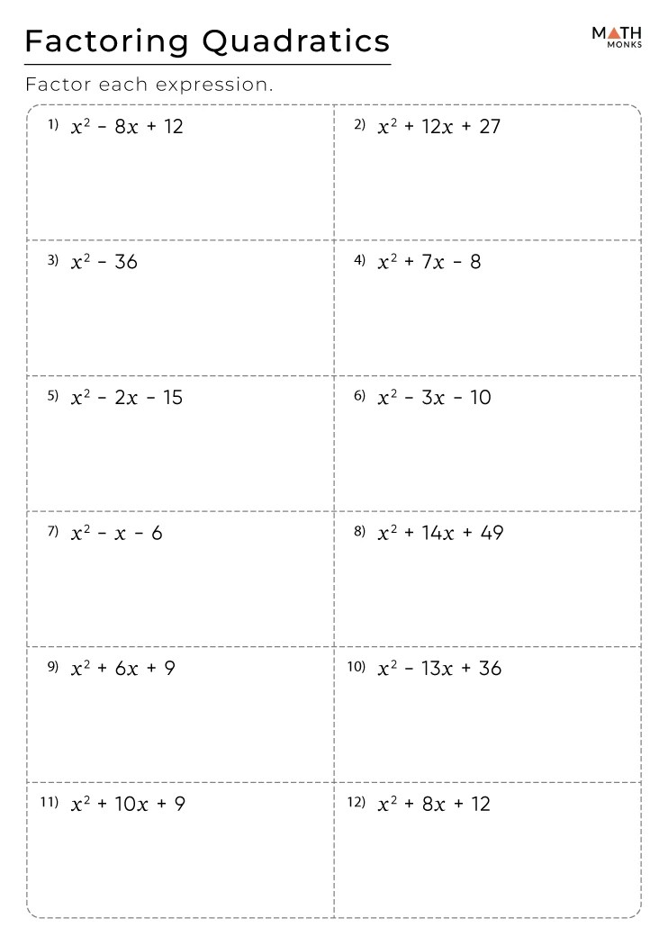Factoring quadratics worksheets