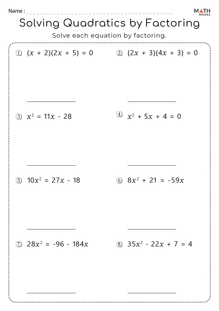 Factoring quadratics worksheets
