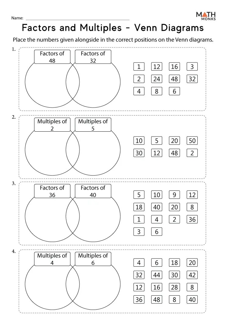 Factors and multiples worksheets