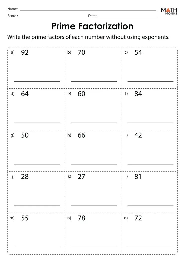 Prime factorization worksheets