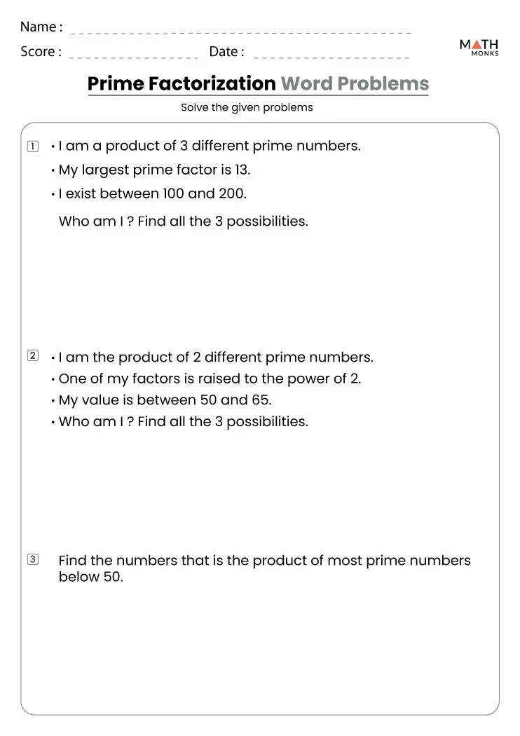 Prime factorization worksheets