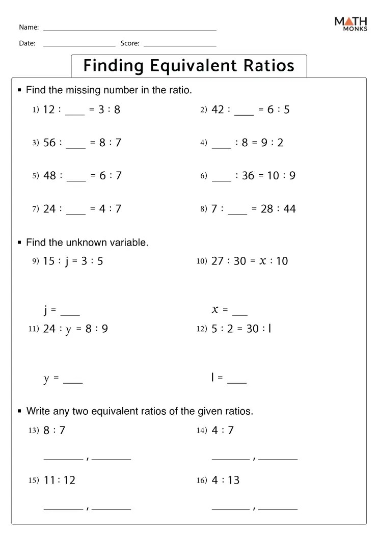 Equivalent ratios worksheet 6th grade