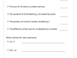 Writing Algebraic Expressions Worksheets Math Monks