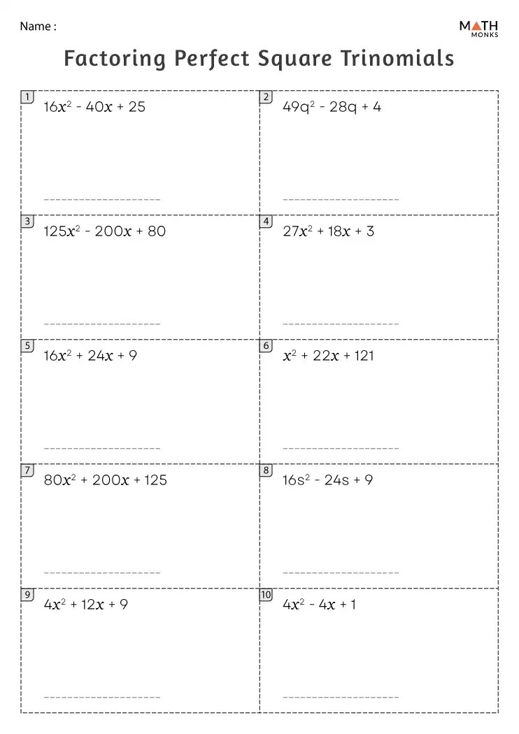 Factoring trinomials worksheets