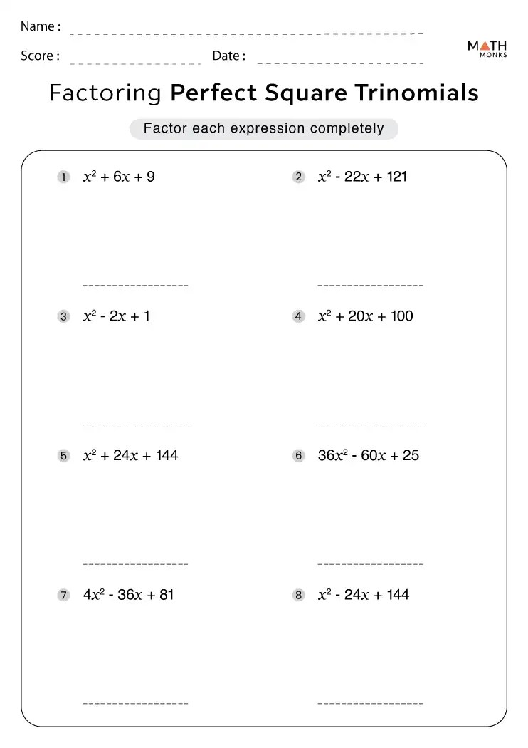 Factoring trinomials worksheets