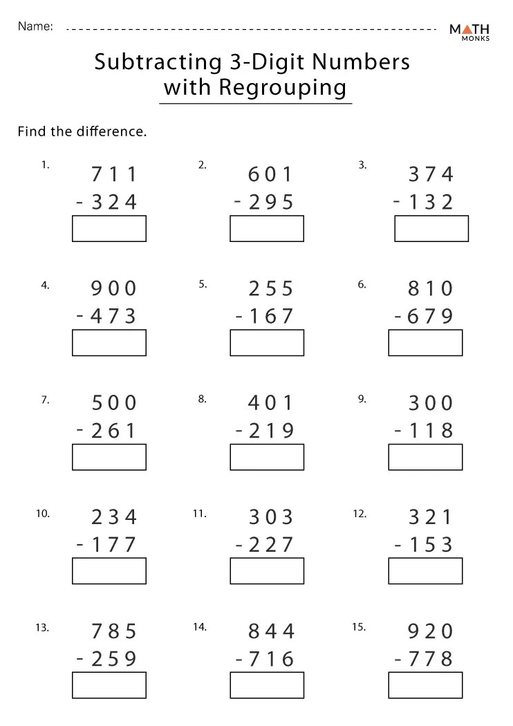 Subtraction with regrouping worksheets