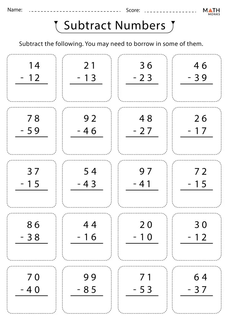 2nd grade subtraction worksheets