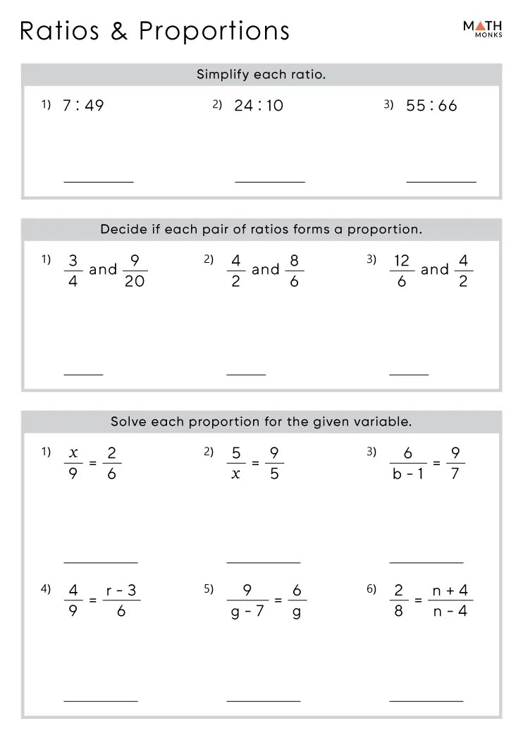 Ratio and proportion worksheets