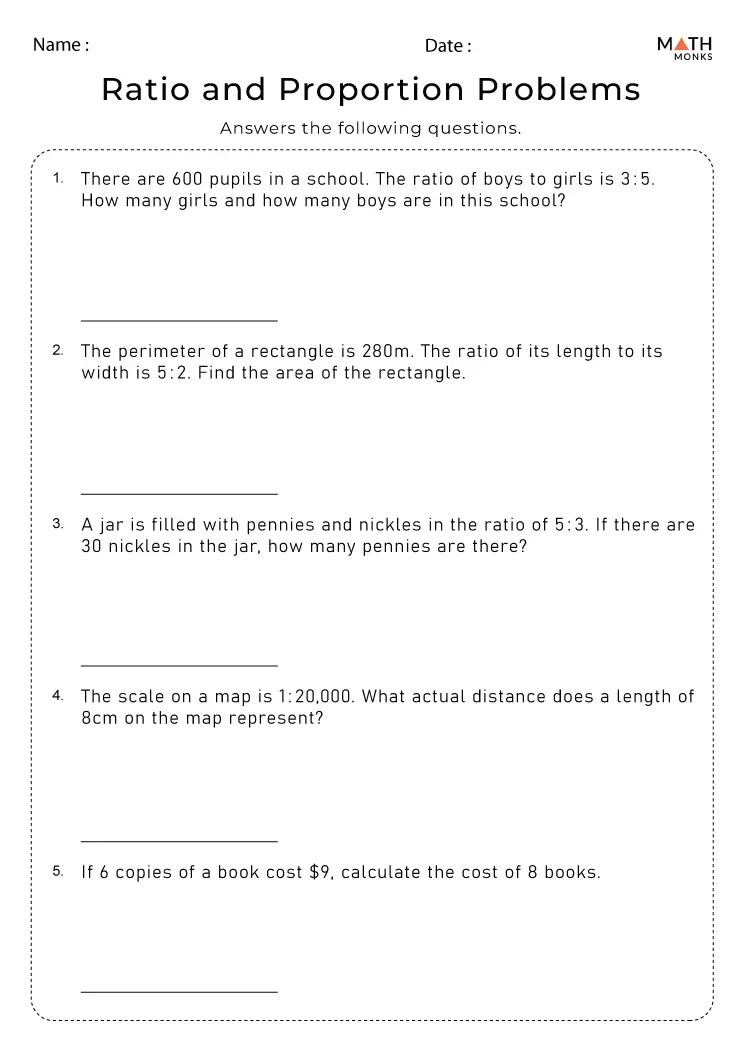 Ratio and proportion worksheets