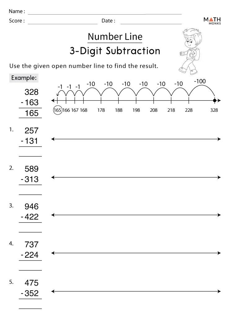 Number line subtraction worksheets