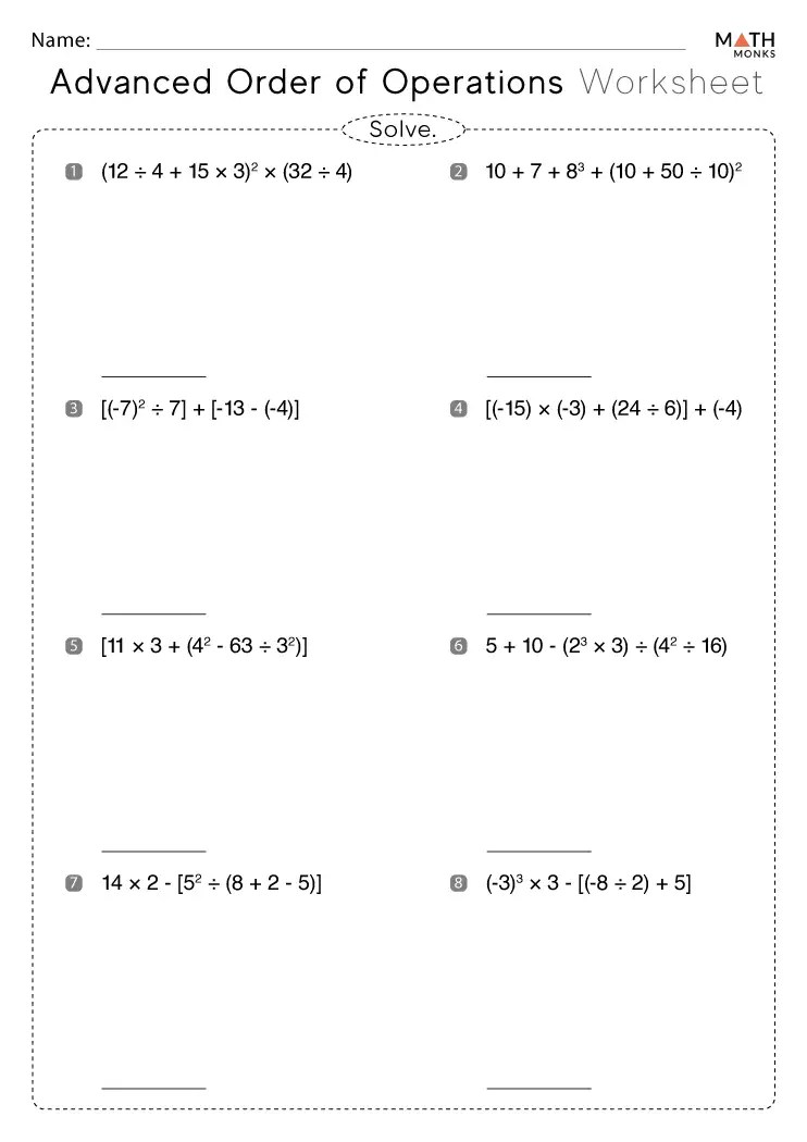 Advanced order of operations worksheets