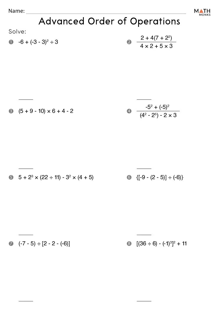 Advanced order of operations worksheets