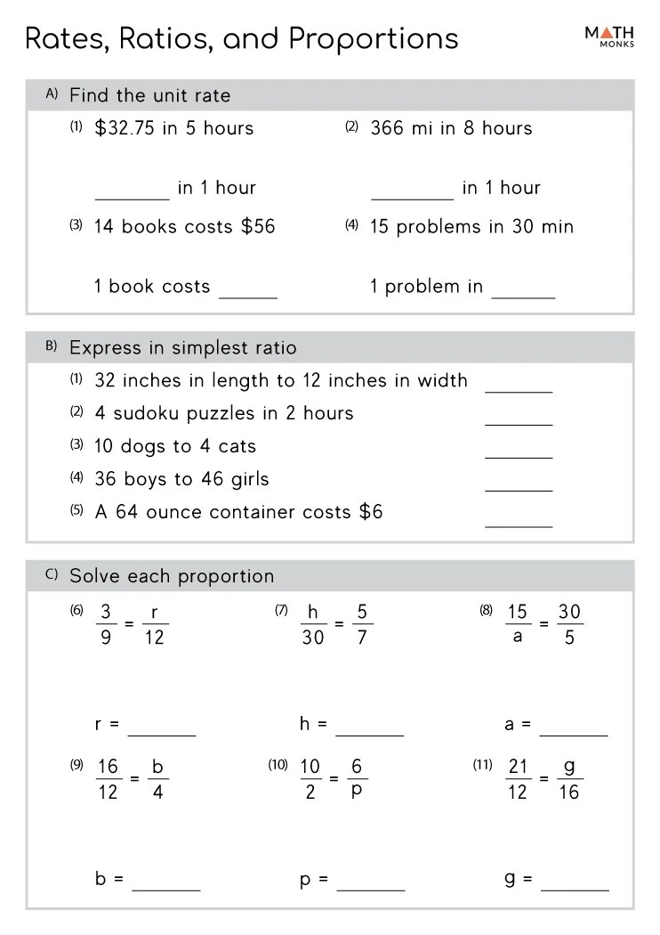 Ratios and rates worksheets