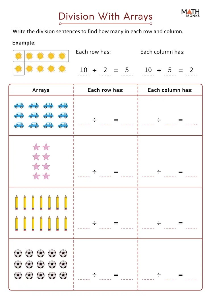 Division with arrays worksheets
