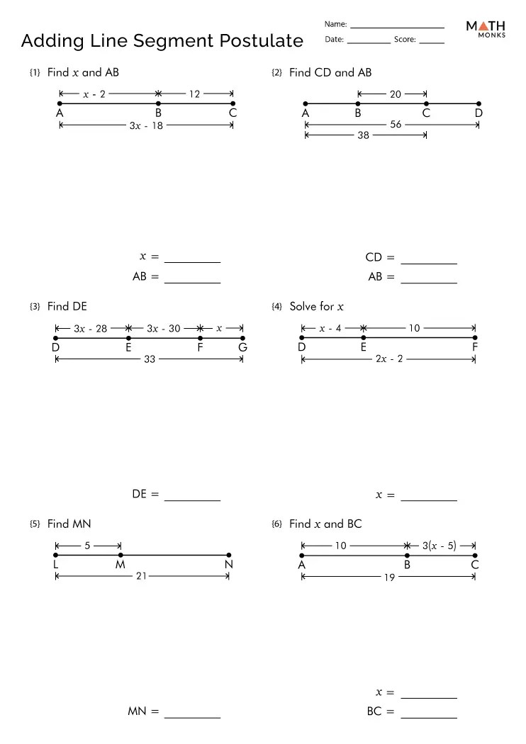 Segment addition postulate worksheets