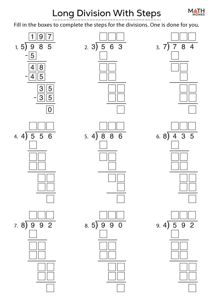 Printable long division steps