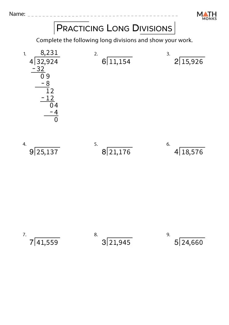 Long division worksheets