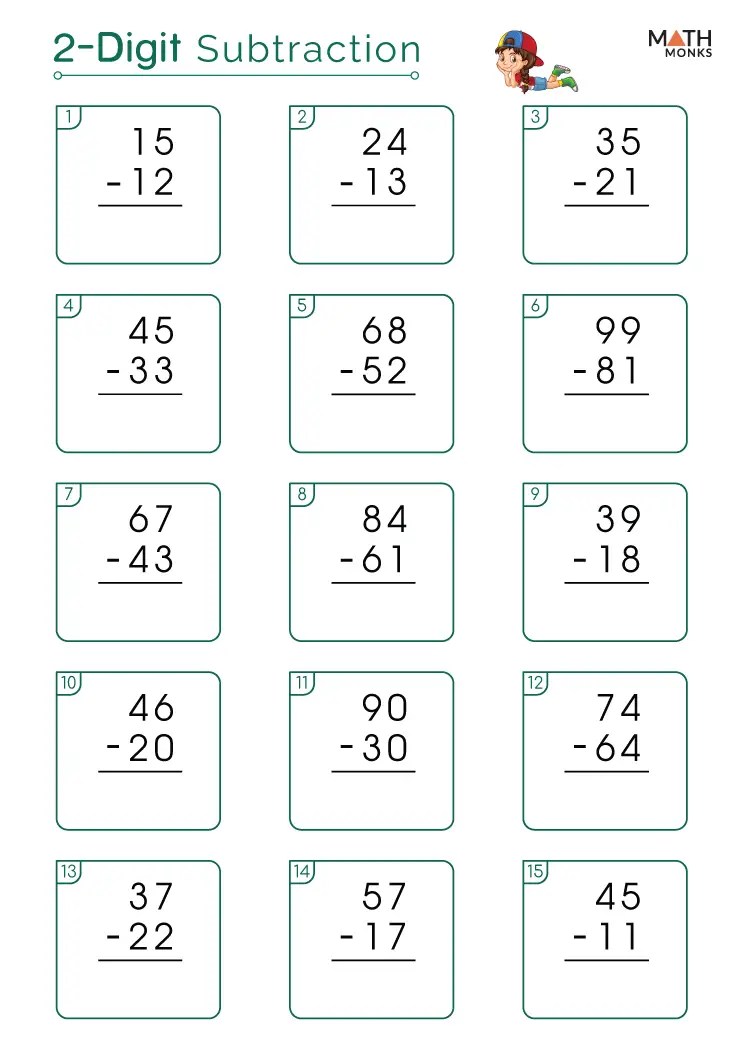 Double digit subtraction worksheets