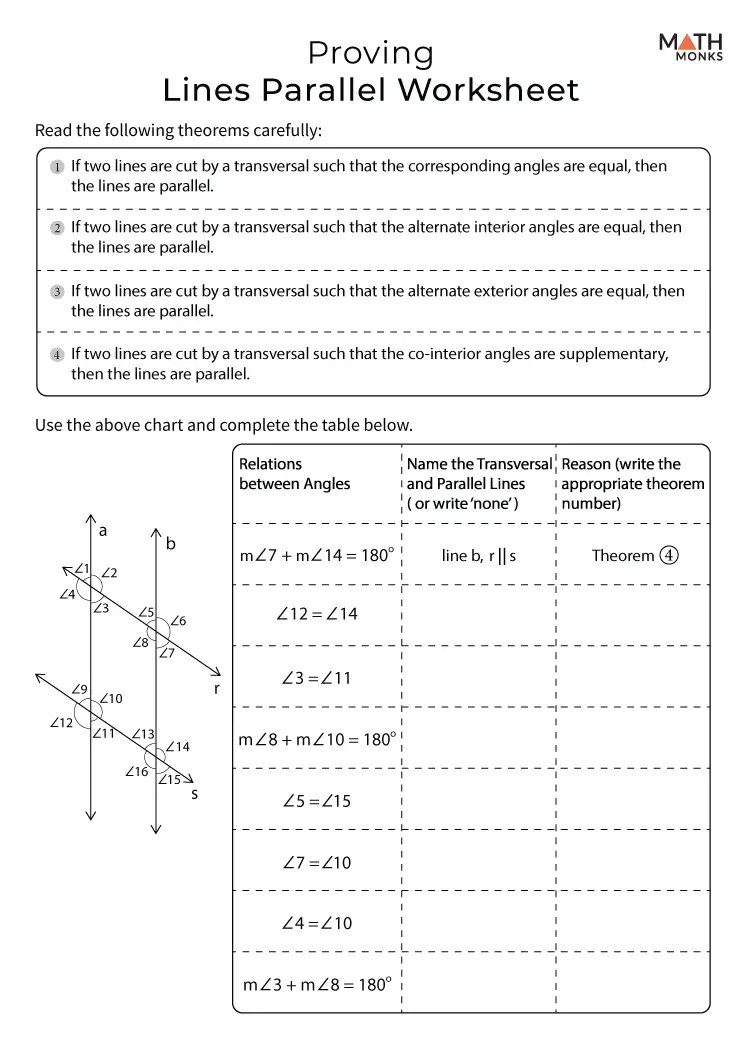 Proving lines parallel worksheets