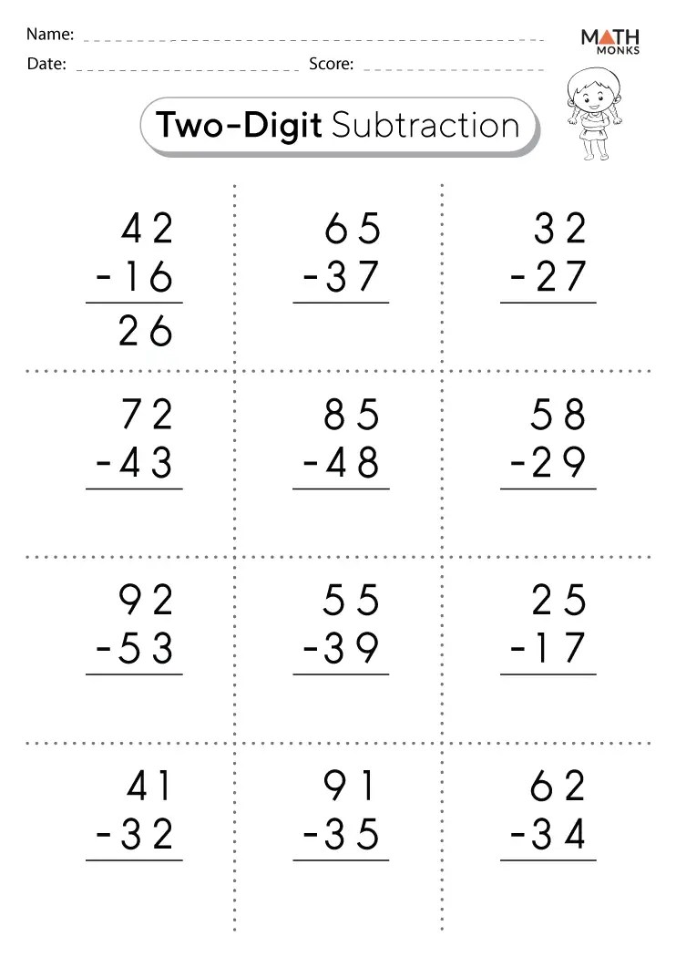 Double digit subtraction worksheets