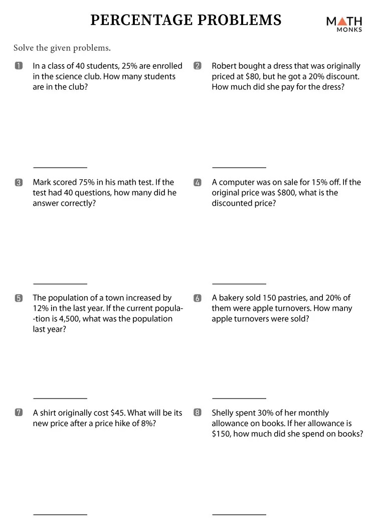 Percentage worksheets