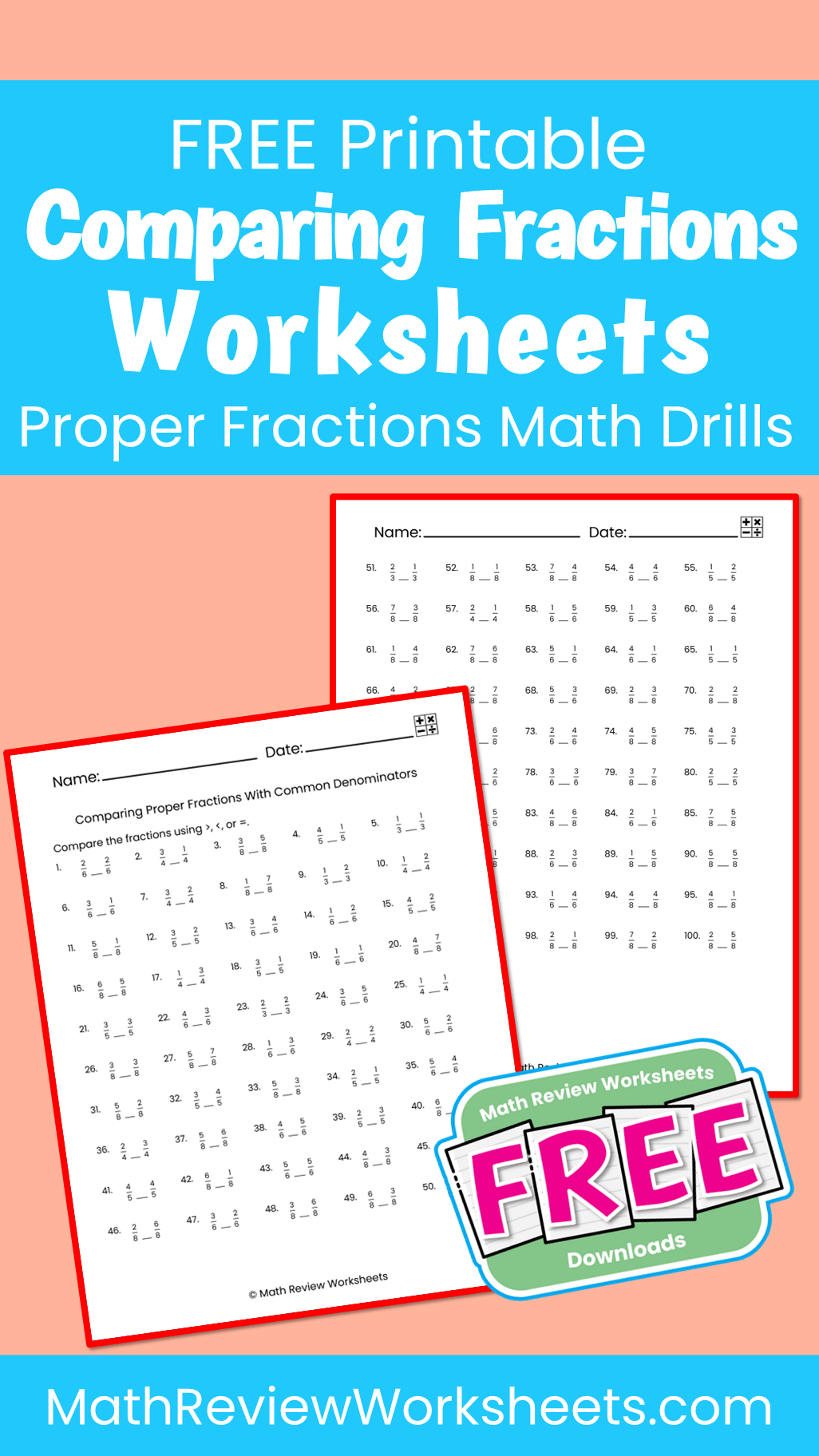 Comparing proper fractions with common denominators