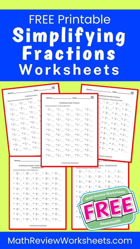 Simplifying fractions worksheets