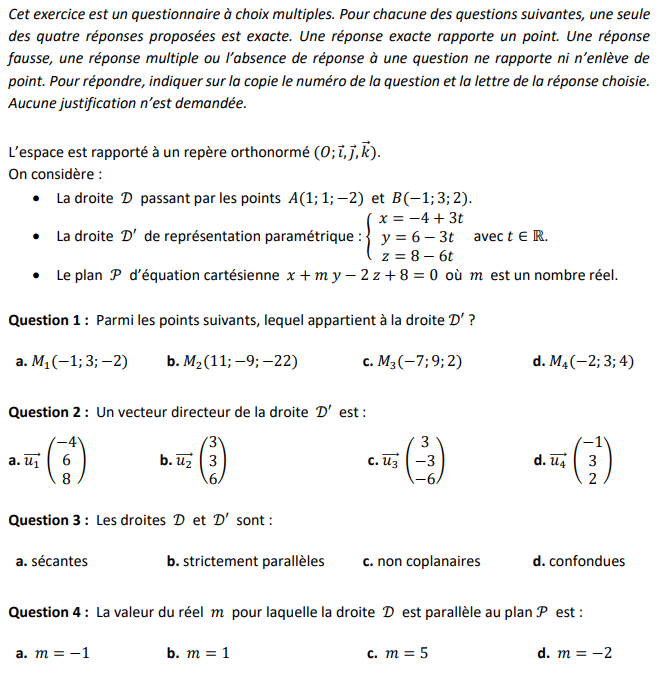 Sujet bac blanc maths 2022